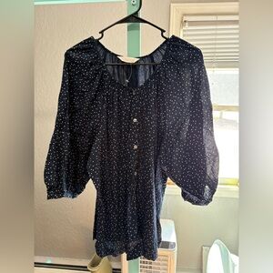 LC Lauren Conrad Midnight Blue Polka Dot Top